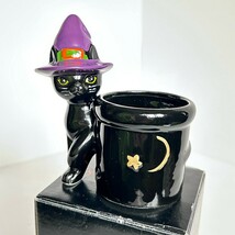 Vintage Halloween Black Witch Cat Votive Candle Holder 4&quot; in Gift Box - $23.76