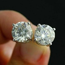 3Ct Round Natural Moissanite Solitaire Stud Earring White Gold Plated - £49.03 GBP