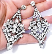 Bridesmaid Drop Earrings, Rhinestone Crystal Earrings, 3.4 in Clear Chandelier E - £26.75 GBP