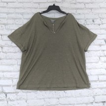 Natural Reflections Shirt Womens Large Green Waffle Knit V Neck Short Sl... - $19.99