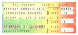 Utopia Todd Rundgren Concert Ticket Stub Avril 19 1980 Philadelphia Pennsylvania - £35.48 GBP