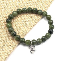 Natürlich Grüner Jade Buddha 8 MM Perlen 7.5 &quot; Dehnbar Armband BBB-71 - £10.45 GBP