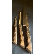 Vtg EKCO Flint Vanadium Rivet Knives-3-Made In USA Wood Handles Stainles... - £20.66 GBP