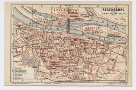 1910 Antique Map Of The City Of Regensburg Bavaria Bayern Germany - £16.85 GBP