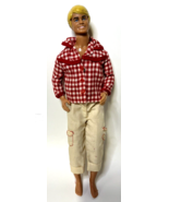 Vintage Ken Doll Tan Cargo Pants Red Gingham Checker Shirt Outfit Barbie... - £6.65 GBP