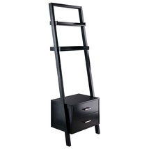 Modern Black 2 Drawer Entryway Shelf Leaning Ladder Bookshelf Bookcase - $5,717.58 MXN