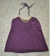 Womens Shirt Halter Top Apt 9 Purple with Attached Gold Necklace $36 NEW-sz S - £11.67 GBP