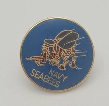 U.S. Navy Seabees Round Enamel Lapel Hat Pin Collectible - £13.08 GBP