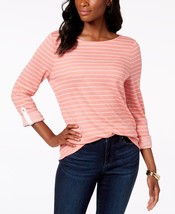 allbrand365 designer Womens Striped Three Fourth Sleeve Top,Pink Guava,Large - £21.75 GBP