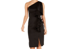 VINCE CAMUTO Womens Black Ruffled One-shoulder Satin Dress Sz 2 Minor snags - £27.64 GBP