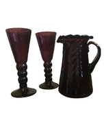 Art Glass Twisted Glass Purple Pitcher and Goblet Set 3 Piece Set Amethy... - £154.28 GBP