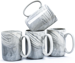 Marble 16 OZ Coffee Mugs, Set of 4 Novelty Ceramic Large Tea Cups with H... - $34.18