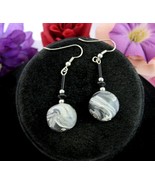 EARRINGS Vintage Pierced GRAY White BLACK MARBLED Beads Handmade Dangle ... - $12.99