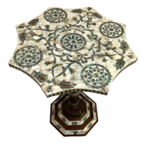 Handmade Wooden End Table Carving Wooden Table Home Decor Mother of Pearl Inlay - £754.80 GBP