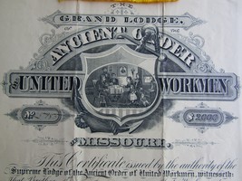 1886 United Workmen of Missouri Beneficiary Certificate - $4,193.84 MXN