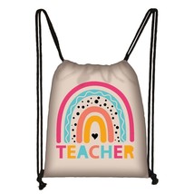 7 Color Rainbow Teacher Print Backpack Love To Teach Women Drawstring Bags Causa - £13.62 GBP