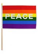 AES 12x18 12&quot;x18&quot; Wholesale Lot of 3 Gay Pride Rainbow Peace Stick Flag Wood Sta - £11.09 GBP