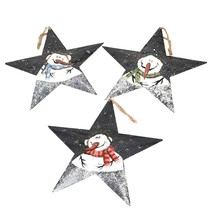 8&quot; Hanging Tin Star Ornaments Snowman Christmas Holiday Set of 3 - $11.84