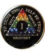 1 Year Black Rainbow Swarovski Crystal Tri-Plate AA Medallion Chip - £15.62 GBP