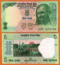 INDIA 2010 UNC 5 Rupee Banknote Paper Money Bill P- 94Ae Plate letter R - £0.78 GBP