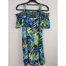 Rose &amp; Olive Cold Shoulder Dress Small Womens Tropical Midi Pockets Mult... - £23.65 GBP