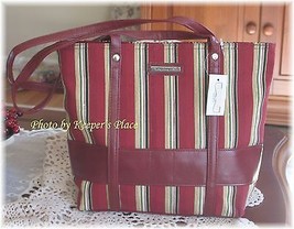 Longaberger HOLIDAY STRIPE Double Handle Tote Bag Purse Faux Leather Trim New - £18.04 GBP