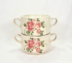 Vtg Pink Roseland Gibson Soup Bowl (set of 2) Double Handle Ceramic Pink Roses - £18.45 GBP