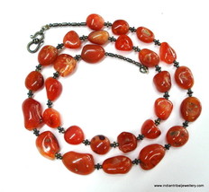 vintage carnelian gemstone tumbled beads necklace ECL india - £78.34 GBP