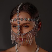 Fashion Kawaii Halloween Rhinestone Tassel Mask Chain For Face Women New Luxury - £35.88 GBP