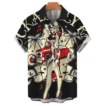 Hot Rod Crossed Pistons Rockabilly Pin-up model R&#39;n&#39;R black shirt for men - £23.18 GBP