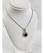 Sterling Silver Lab Blue Sapphire Halo Pendant Necklace on 18&quot; Rope Chai... - £31.02 GBP
