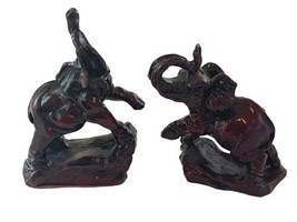 Handcrafted Red Resin Elephant Figurine Lacquer Chinese Statue Bull Elephant Lot - £14.30 GBP