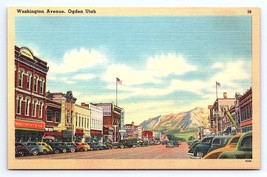 Postcard Washington Avenue Ogden Utah UT Street View Old Cars US Flags - £3.56 GBP