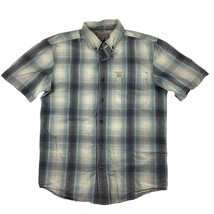 Carhartt Shirt Men&#39;s Medium Gray Plaid Relaxed Fit Short Sleeve Button Up Work - £14.96 GBP