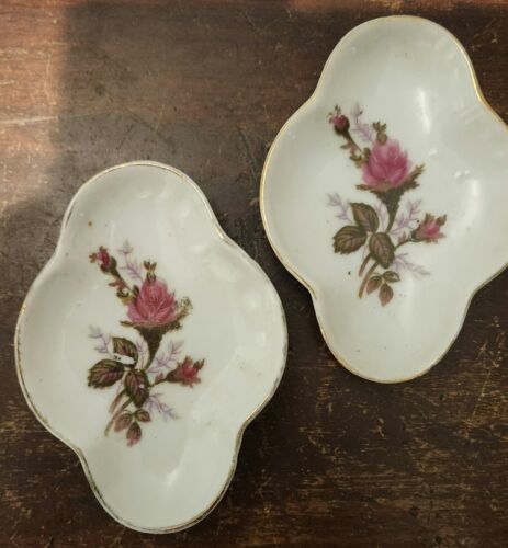 Vintage Floral Japanese Trinket Dish Trimmed In Gold Set Of 2 - $9.80