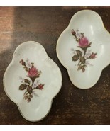 Vintage Floral Japanese Trinket Dish Trimmed In Gold Set Of 2 - $186.19 MXN
