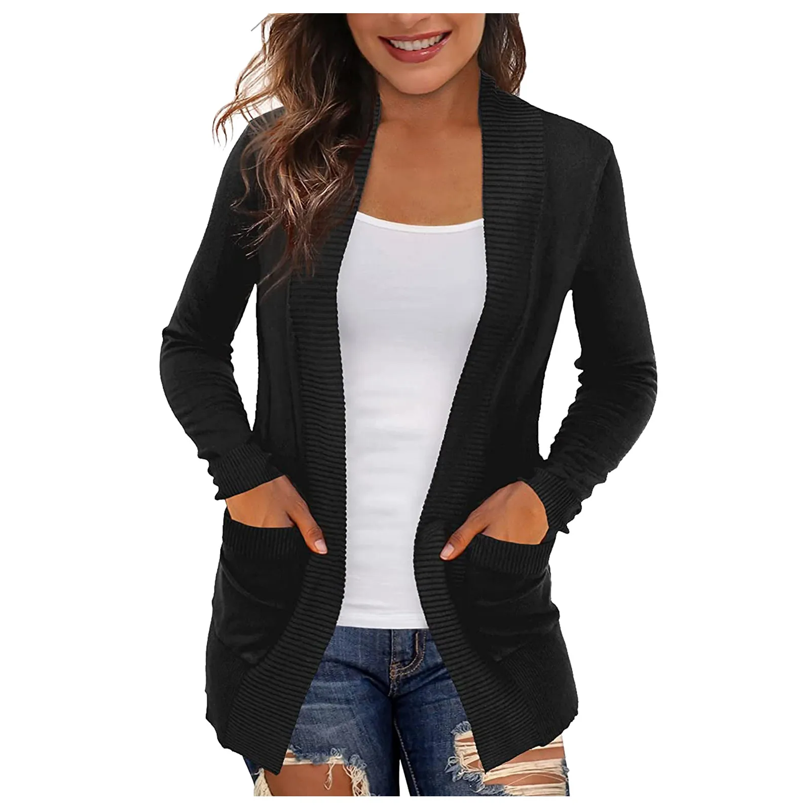 Solid Women&#39;s Cardigans With Pockets Casual Lightweight Open Front Cardi... - $121.19