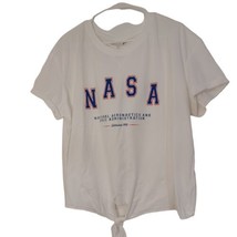 BUZZ ALDRIN NASA Graphics Women&#39;s Jrs 3XL White Tshirt w/ Tie Front - £7.54 GBP