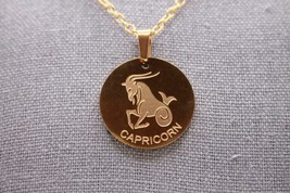 NIB FaithHeart Horoscope Capricorn Gold Pendant Stainless Steel 20&quot; + Ex... - $21.84