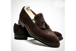 Handmade Men’s Brown Color Suede Shoes, Split Toe Slip On Dress Formal  Loafers - £115.45 GBP