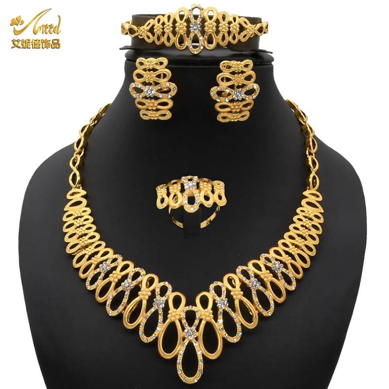 Dubai Necklace Set For Women Luxury Indian Jewelry African Party Golden Arabic W - £26.90 GBP