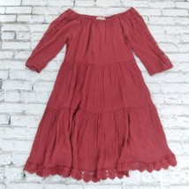 Indigo Rose Dress Womens Medium Red Off The Shoulder Crochet Lace Peasant Boho - £20.29 GBP
