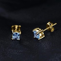 Princess Lab-Created Blue Topaz Solitaire Stud Earrings 14K White Gold Plated - £58.47 GBP