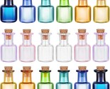 Mini Sq.Are Glass Cork Bottles With Colored Tiny Glass Jars Spell Jars, ... - £28.26 GBP