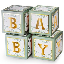 Sage Green Baby Boxes With Gold Letters For Baby Shower, 4 Pcs Baby Shower Decor - £22.44 GBP