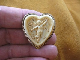 cs84-5) CHERUB Cupid ivory heart CAMEO brass brooch Pin Pendant Jewelry NECKLACE - £23.16 GBP