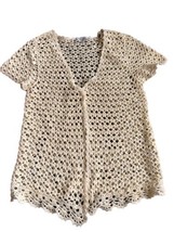 CHRISTOPHER &amp; BANKS Crochet Knit Y2K cottage  yellow Cardigan Short Slee... - $19.98