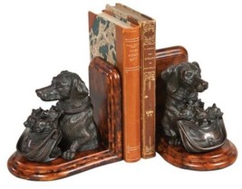 Bookends Bookend TRADITIONAL Lodge Dog Basket of Fox Kits Chestnut Ebony Black - £230.97 GBP