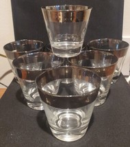 Set Of 7 Vintage MCM Dorthy Thorpe? Silver Rimmed Whiskey Glasses 3.5&quot; x 3.5” - $28.00