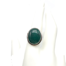 Green Jadeite Stone Oval Ring Size 8.5 Silver Plated Vintage - $22.27